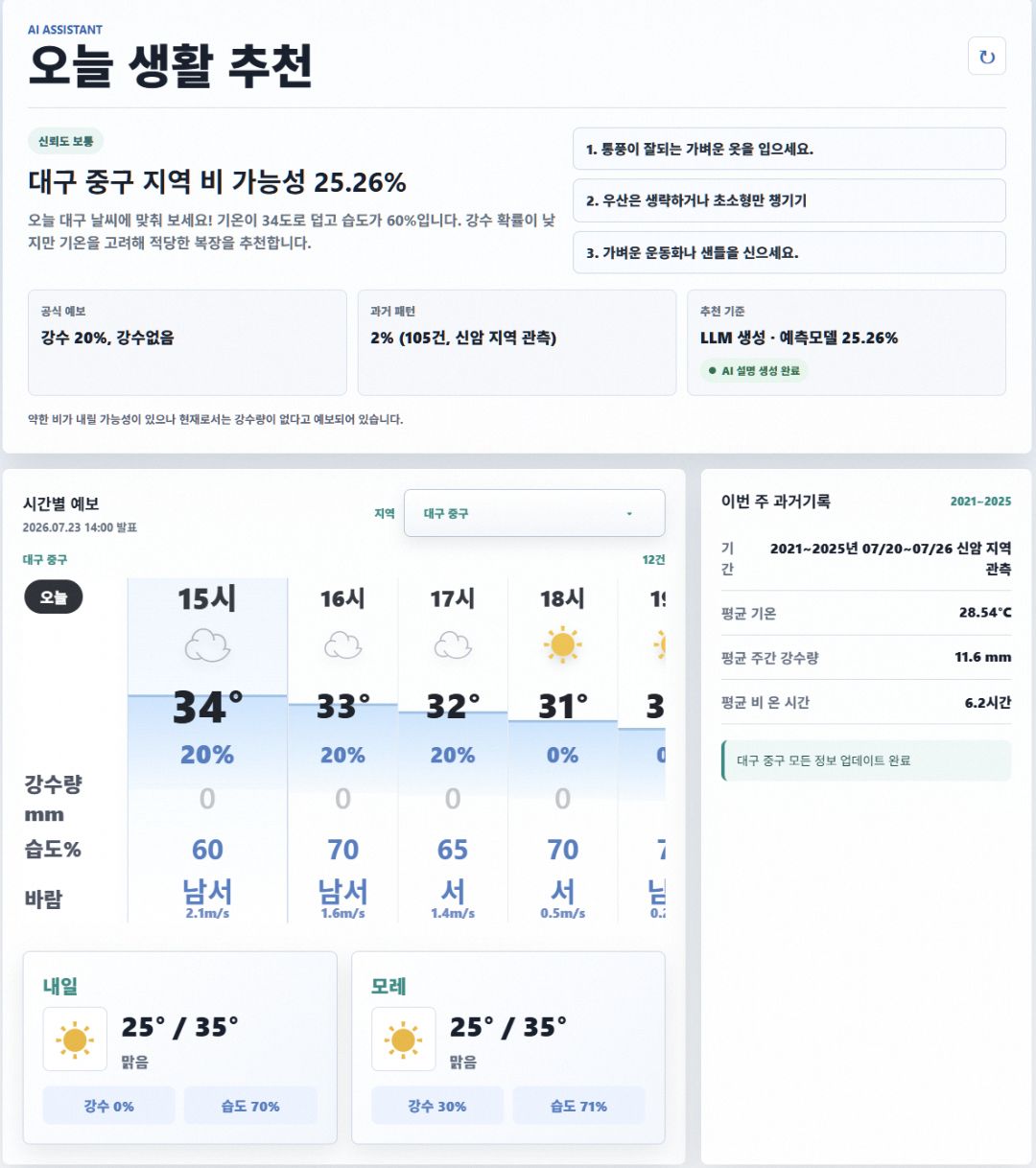 기상청 단기예보와 AI 기반 대구·경산 생활 날씨 추천 서비스